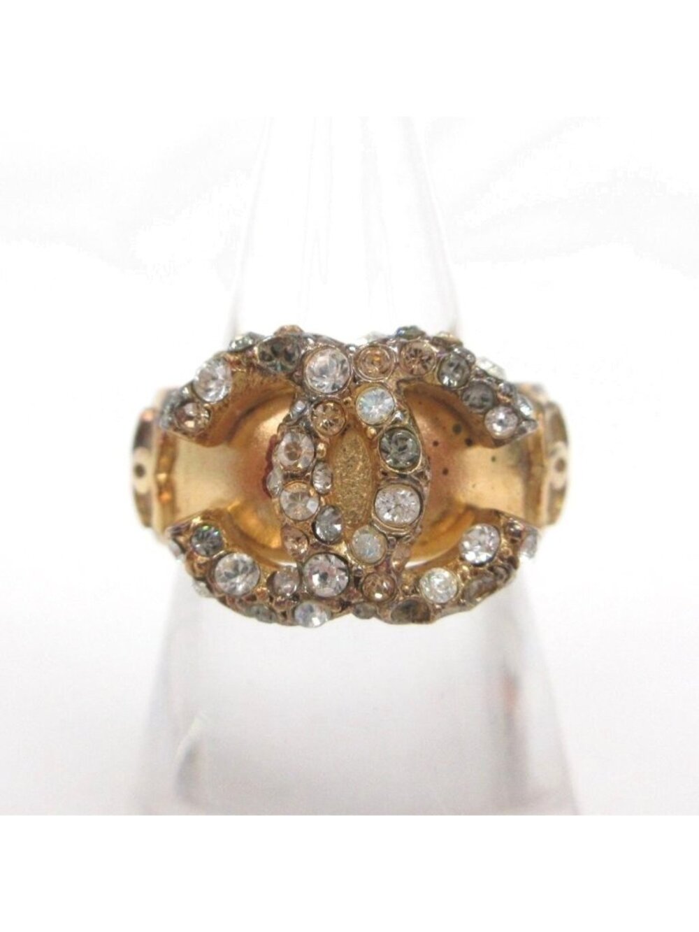 Chanel Ring CC Logo Stone Gold Colored